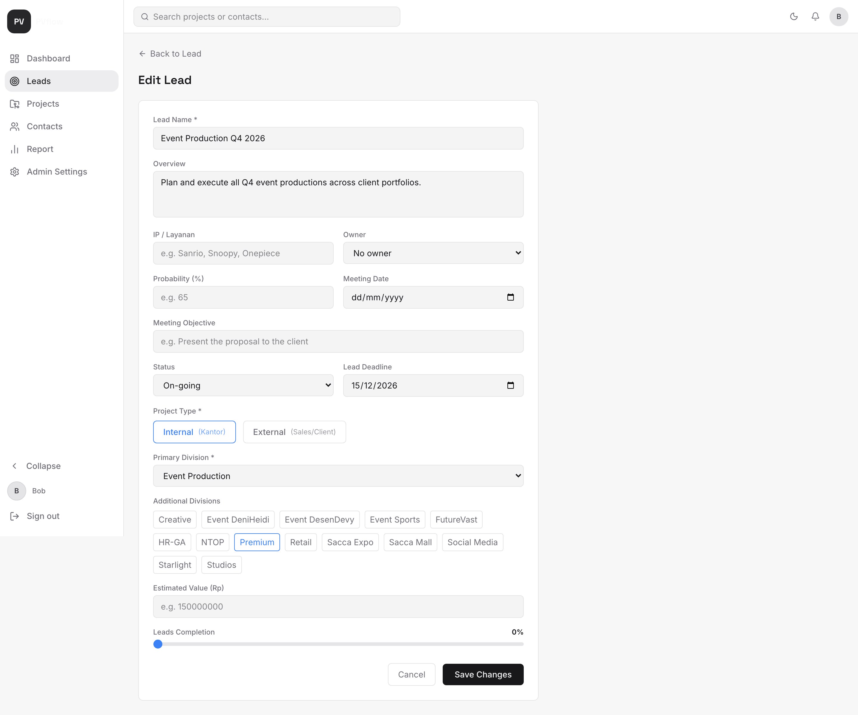 Form edit lead