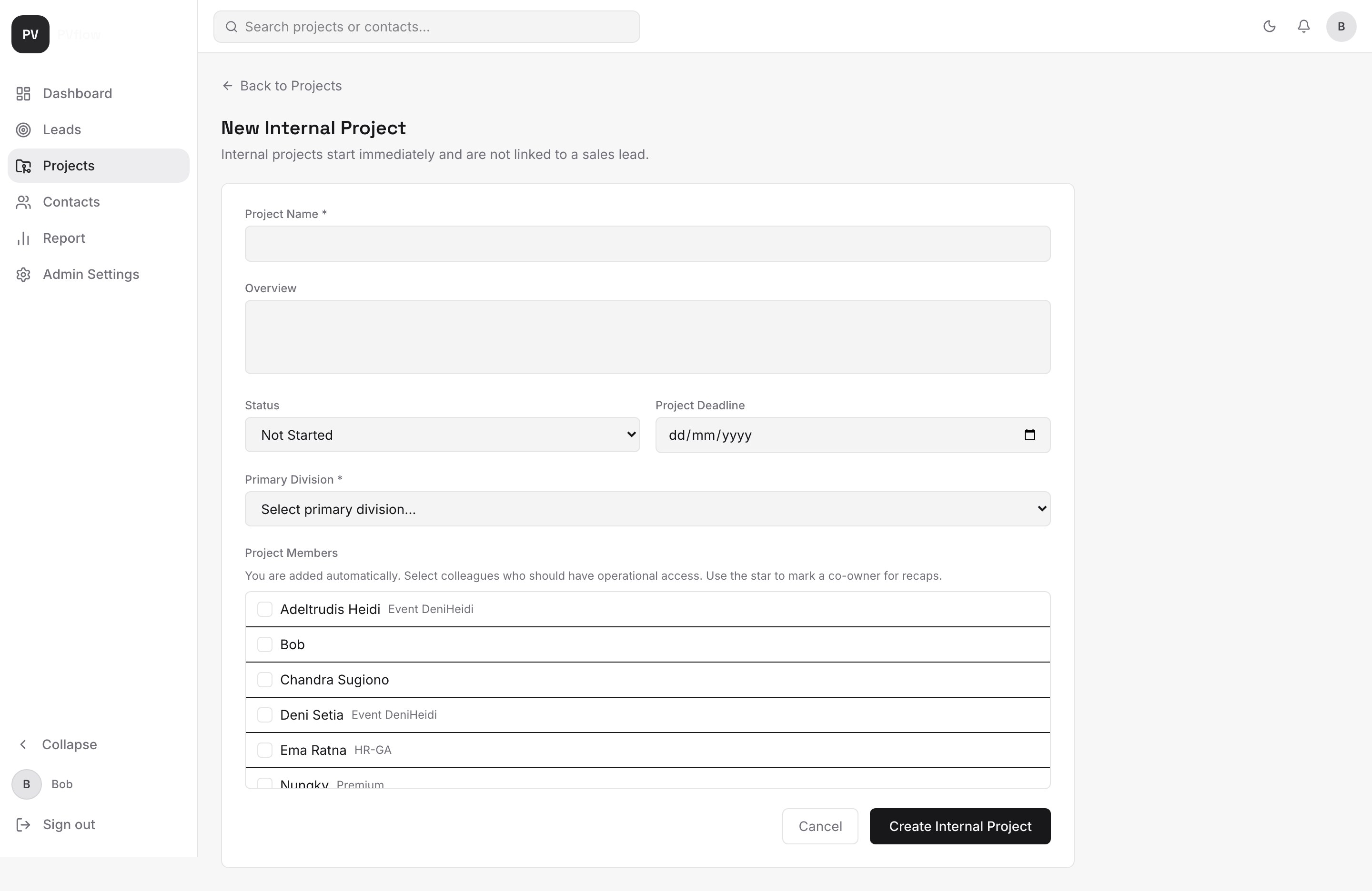 Form New Internal Project